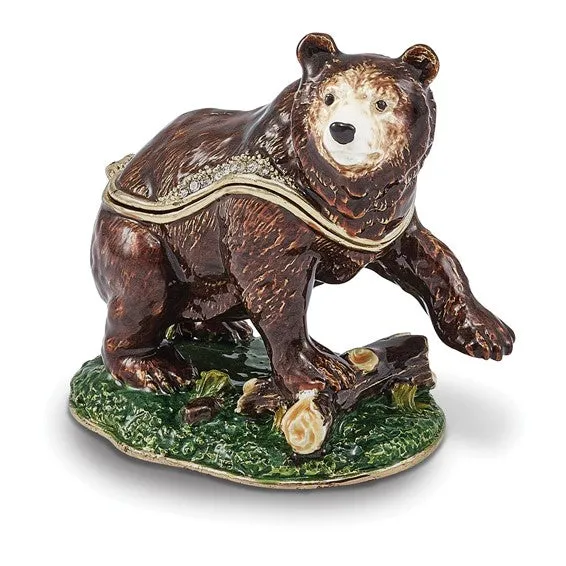 Bejeweled "Cody" Kodiak Bear Trinket Box with Matching Necklace