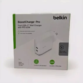 Belkin WCY011dqWH BoostCharge Dual USB-C Wall Charger w/PPS 60W, White