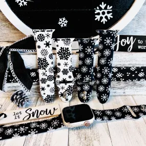 Black & White Snowflake Print Silicone Band For Apple Watch Two Colors Available