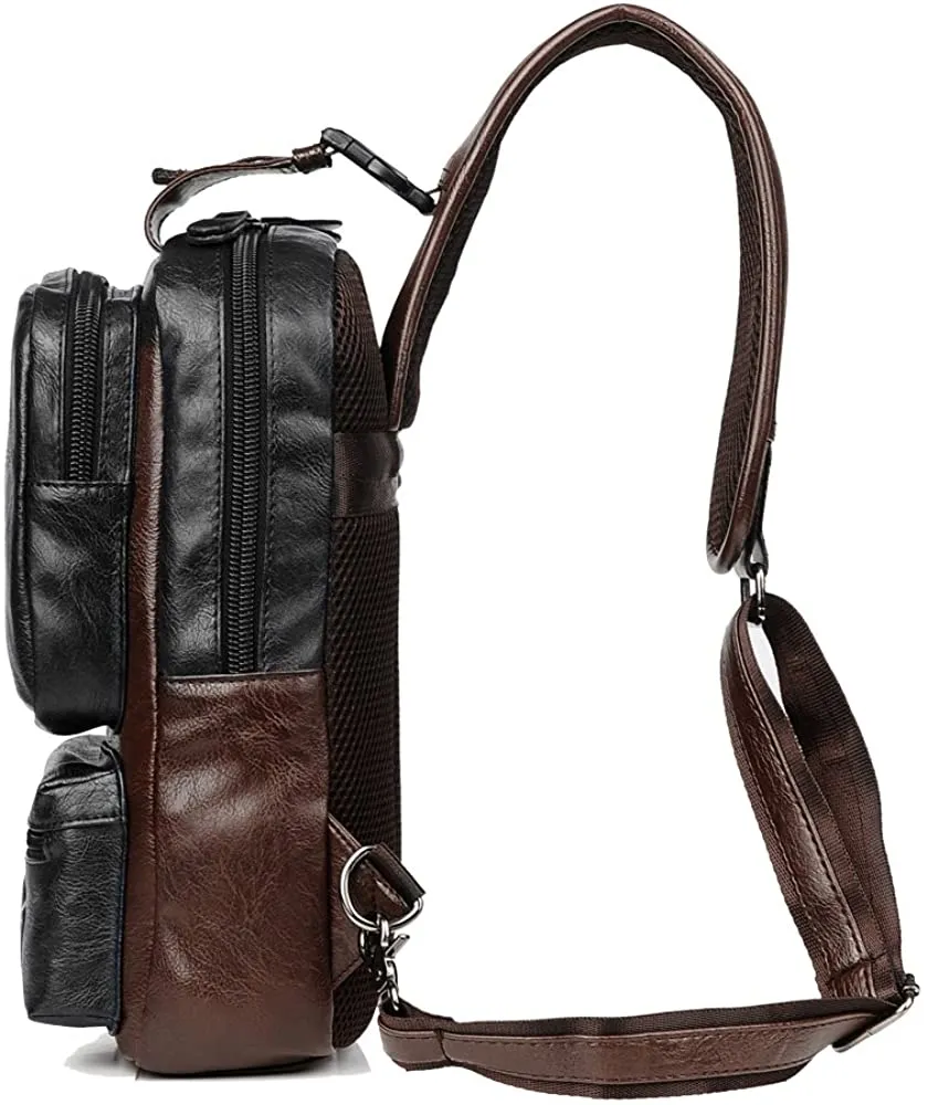 Black/Brown Vintage PU Leather USB Charger Crossbody Bag