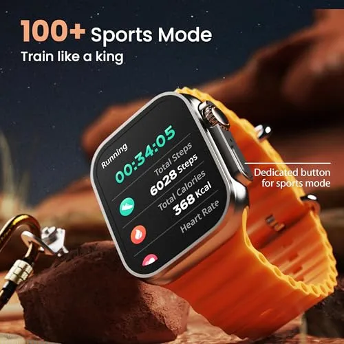 Boult Newly Launched Crown Smart Watch 1.95'' Display, Bluetooth Calling, Working Crown, Zinc Alloy Frame, 900 Nits Brightness, AI Voice Assistant, SpO2 Monitoring, 100  Sports Mode (Orange)