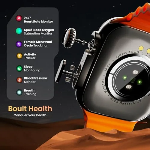 Boult Newly Launched Crown Smart Watch 1.95'' Display, Bluetooth Calling, Working Crown, Zinc Alloy Frame, 900 Nits Brightness, AI Voice Assistant, SpO2 Monitoring, 100  Sports Mode (Orange)