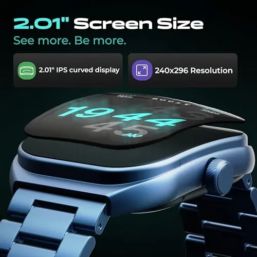 Boult Newly Launched Trail Smart Watch 2.01'' 3D Curved HD Display, Bluetooth Calling, Working Crown, 190 Watchfaces, 500 Nits Brightness, AI Voice Assistant, SpO2 Monitoring, 120  Sports Mode (Metal Blue)