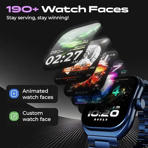 Boult Newly Launched Trail Smart Watch 2.01'' 3D Curved HD Display, Bluetooth Calling, Working Crown, 190 Watchfaces, 500 Nits Brightness, AI Voice Assistant, SpO2 Monitoring, 120  Sports Mode (Metal Blue)