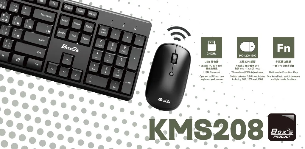 Box2s KMS208 無線鍵盤及滑鼠組合 - Black 黑色