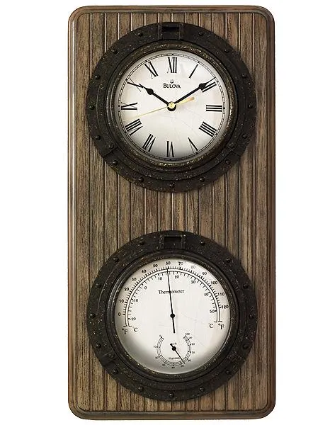 Bulova Monterey Weather Station Wall Clock - Wainscoting Panel in Antique Coffee