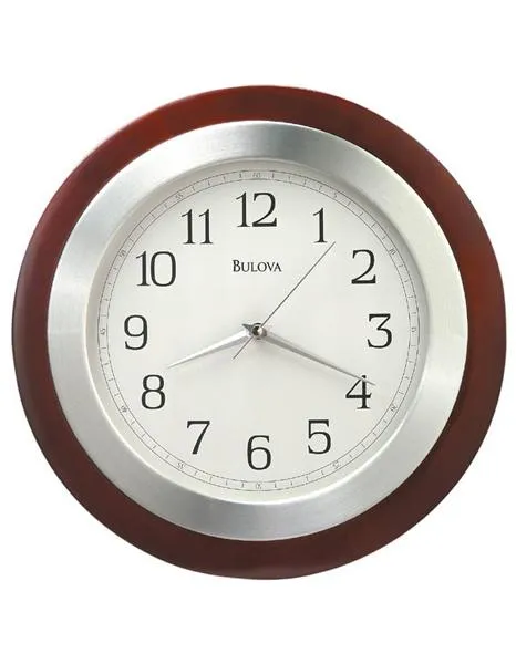 Bulova Reedham Wall Clock - Walnut Finish - Brushed Aluminum Bezel