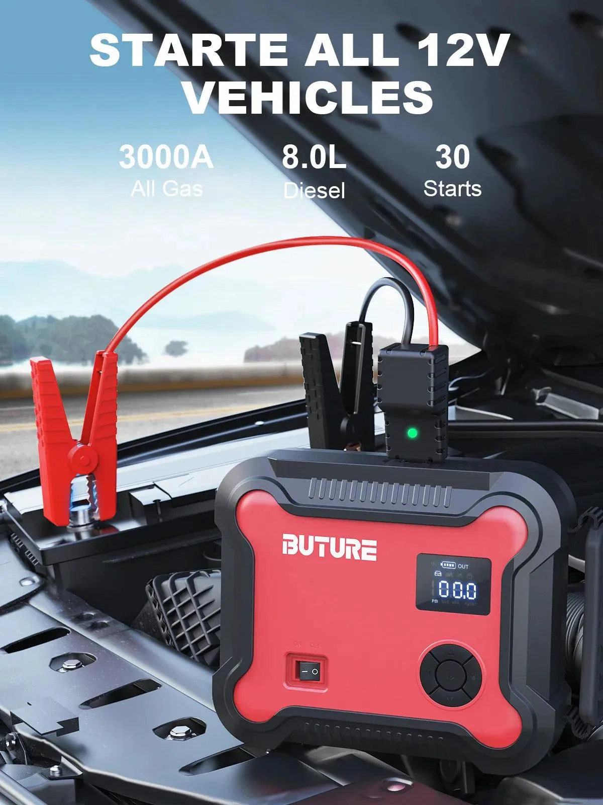 Buture All-in-One Car Jump Starter, Tire Inflator & Power Bank with 26800mAh Capacity