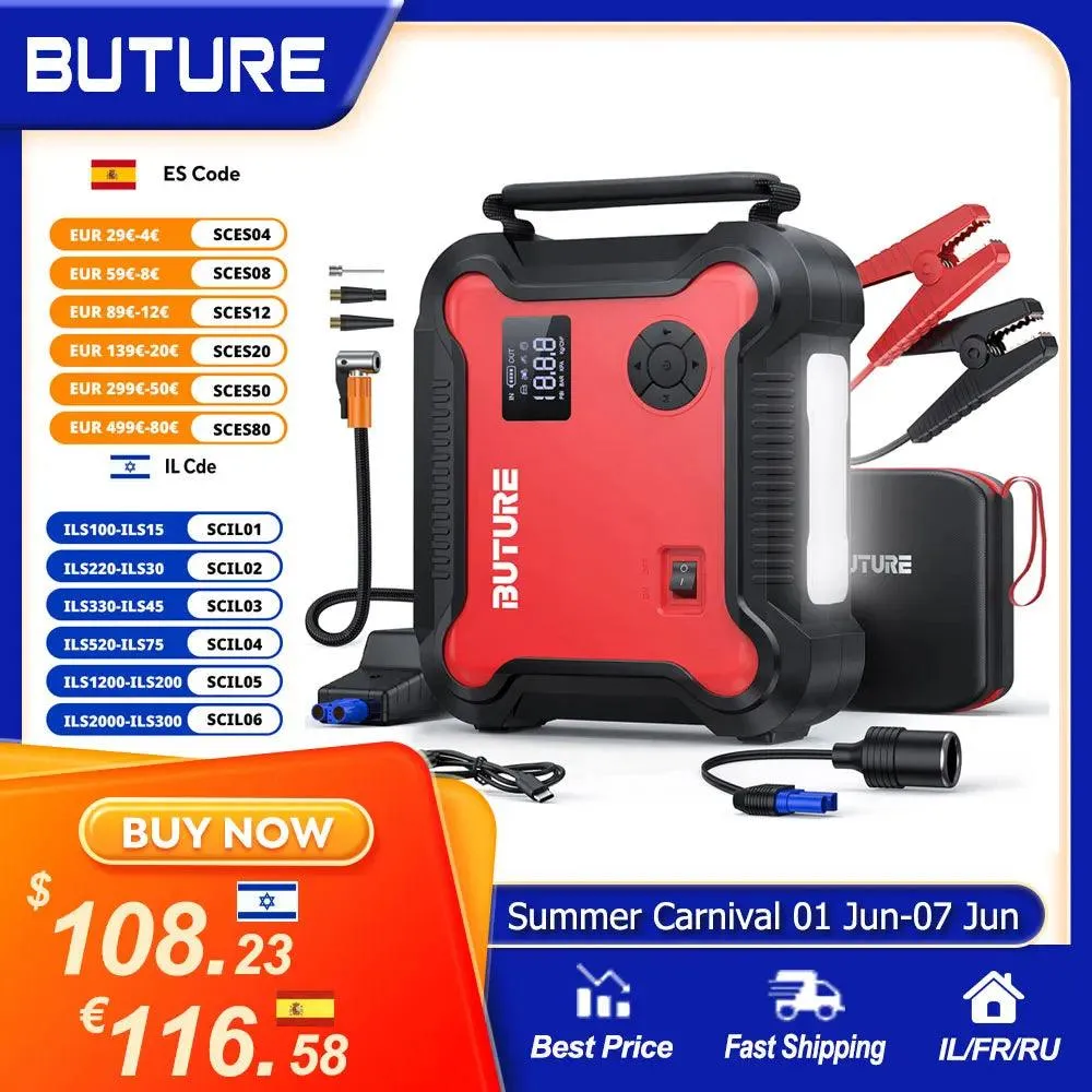 Buture All-in-One Car Jump Starter, Tire Inflator & Power Bank with 26800mAh Capacity