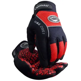 Caiman 2951-6 Multi-Activity Glove with Silicone Grip on Synthetic Leather Palm and Red AirMesh Back