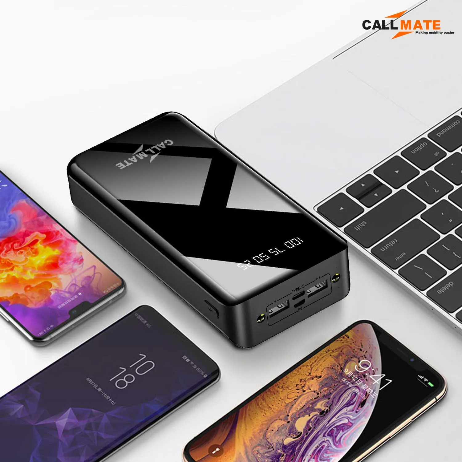 Callmate 30000mAh High Capacity Power Bank, 15W Fast Charging | Digital Display | 2 USB Output Ports and 2 Input | LED Torch| Multi-Layer Protection for iPhone & Smartphones (Black, Lithium Polymer)