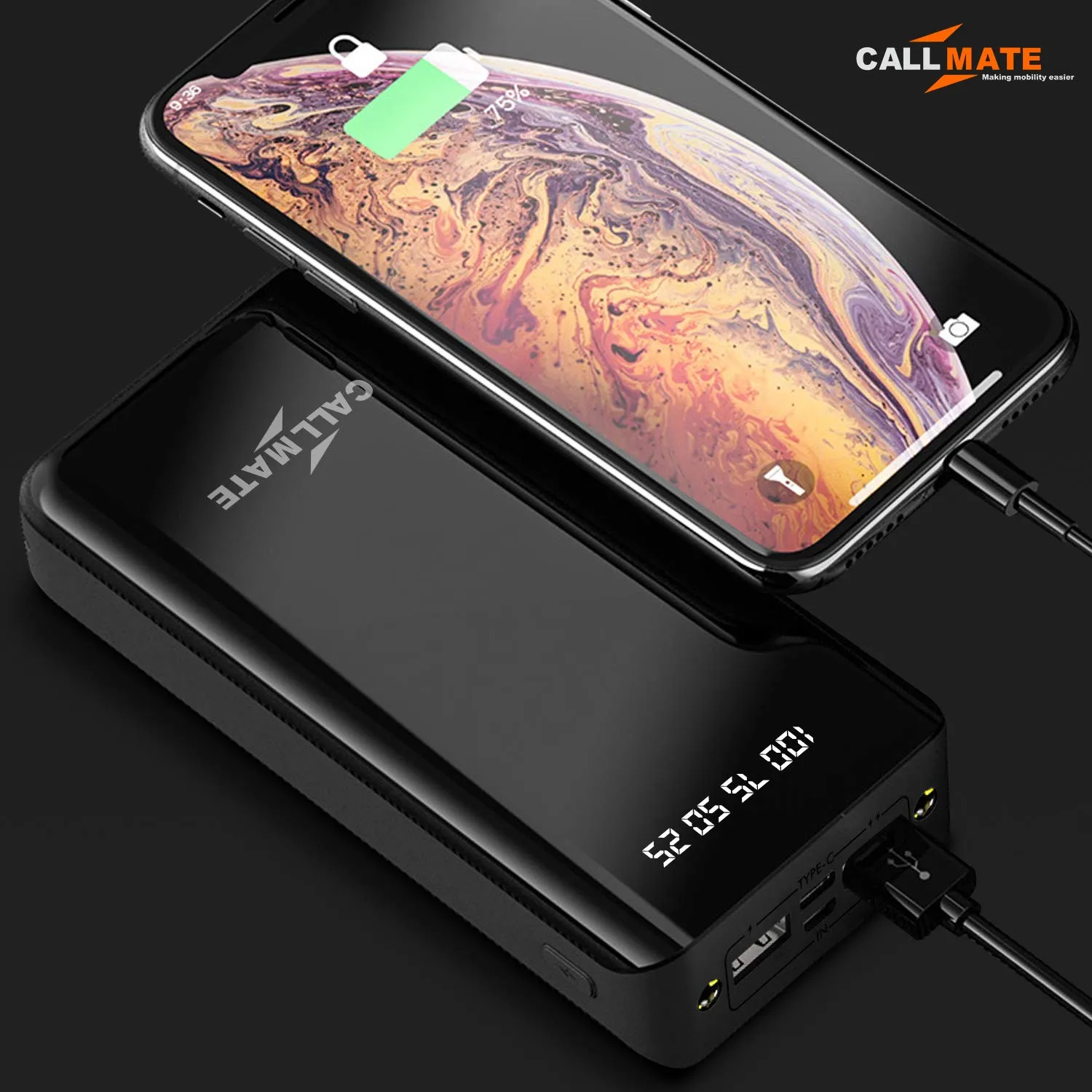 Callmate 30000mAh High Capacity Power Bank, 15W Fast Charging | Digital Display | 2 USB Output Ports and 2 Input | LED Torch| Multi-Layer Protection for iPhone & Smartphones (Black, Lithium Polymer)