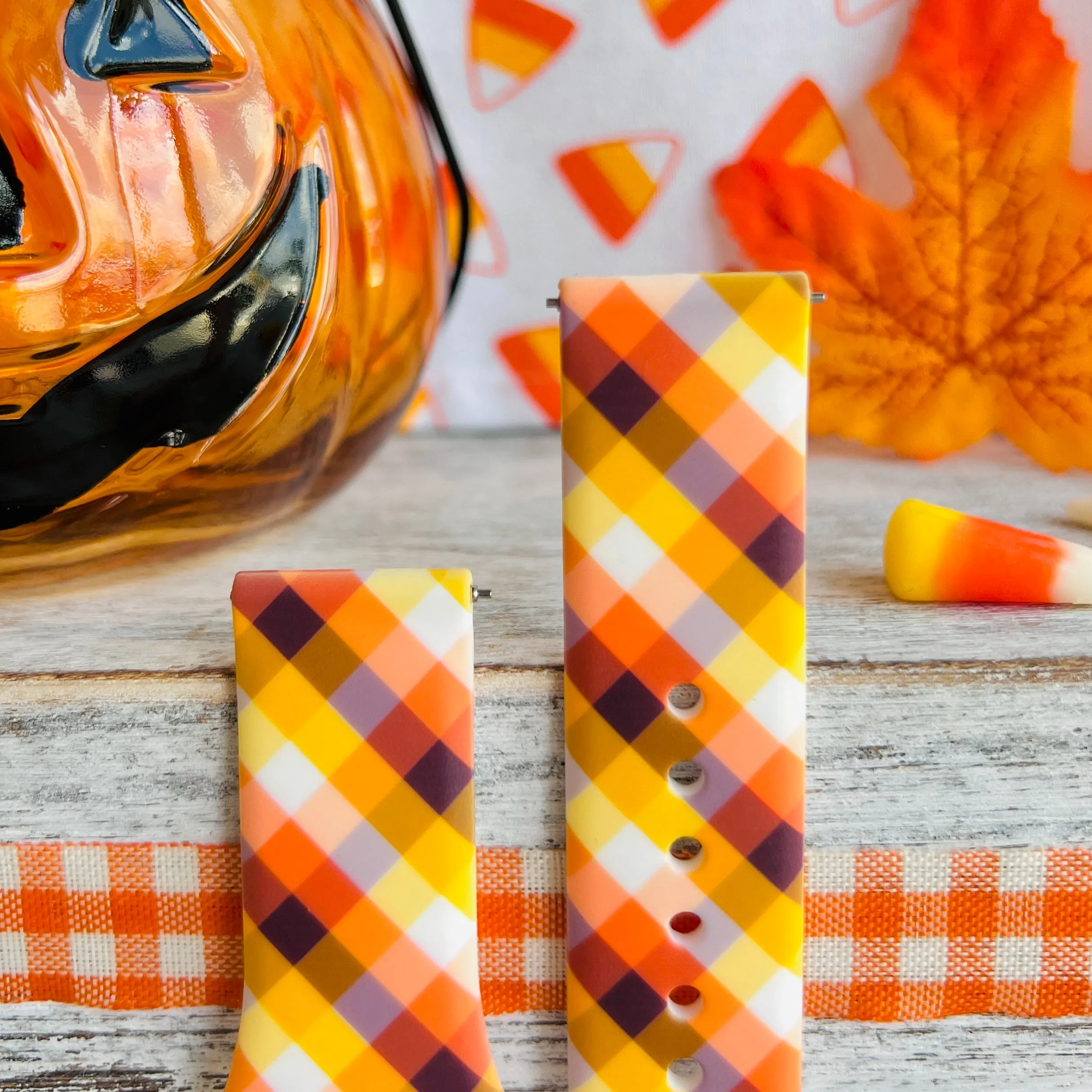 Candy Corn Gingham Print Silicone Band For Fitbit Versa 1/2