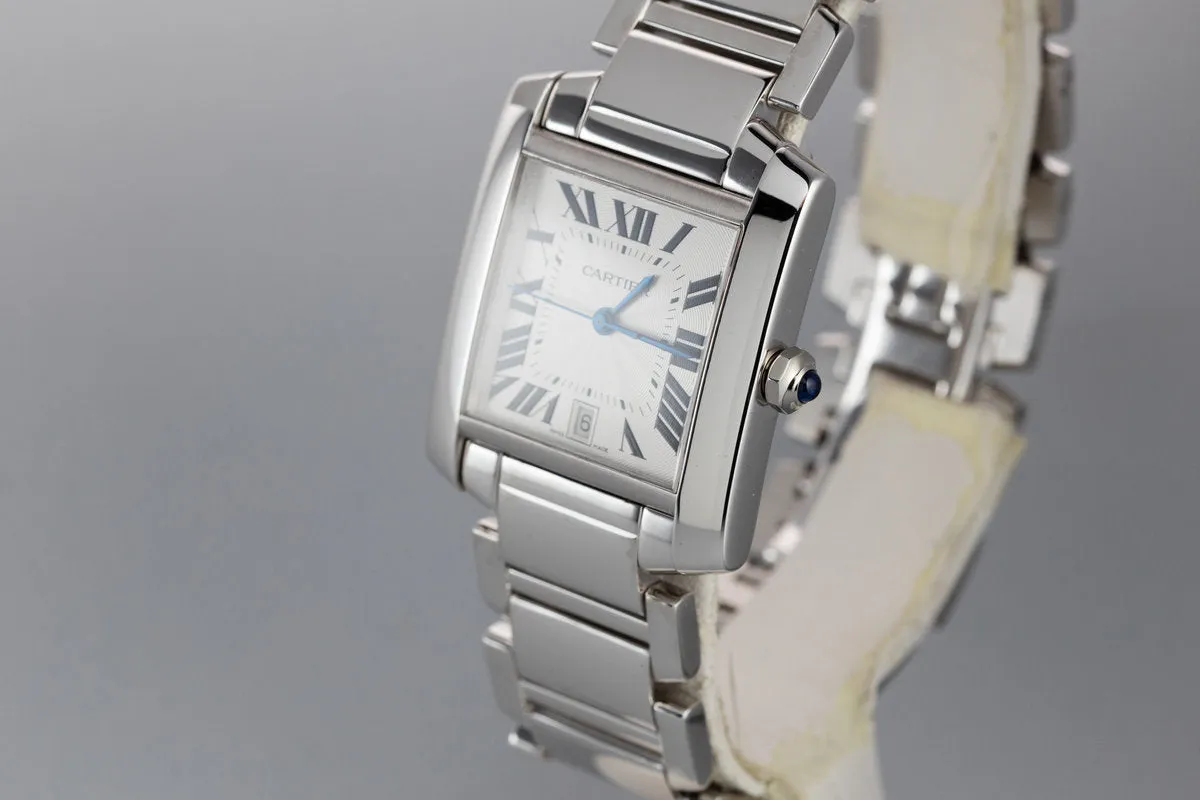 Cartier 18K Large White Gold Tank Francaise Date W5001153