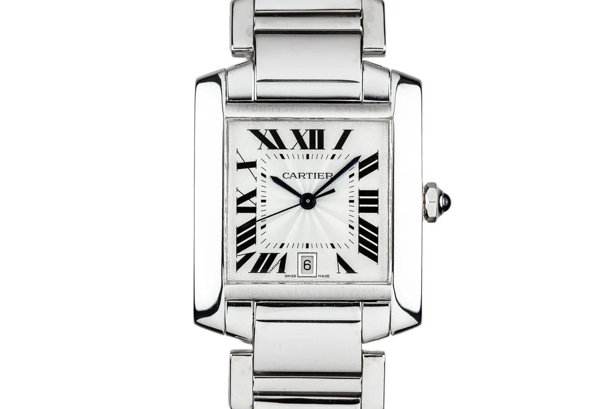 Cartier 18K Large White Gold Tank Francaise Date W5001153