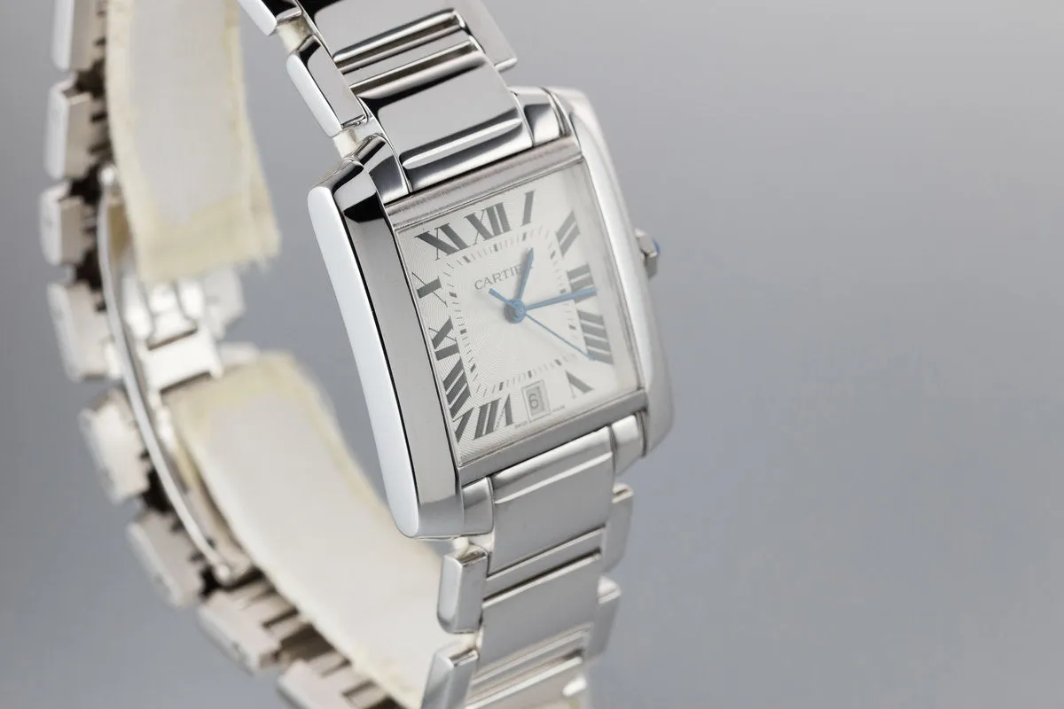 Cartier 18K Large White Gold Tank Francaise Date W5001153