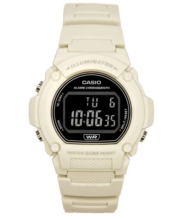 Casio Standard Illuminator Digital White Resin Strap Quartz W-219HC-8B Mens Watch