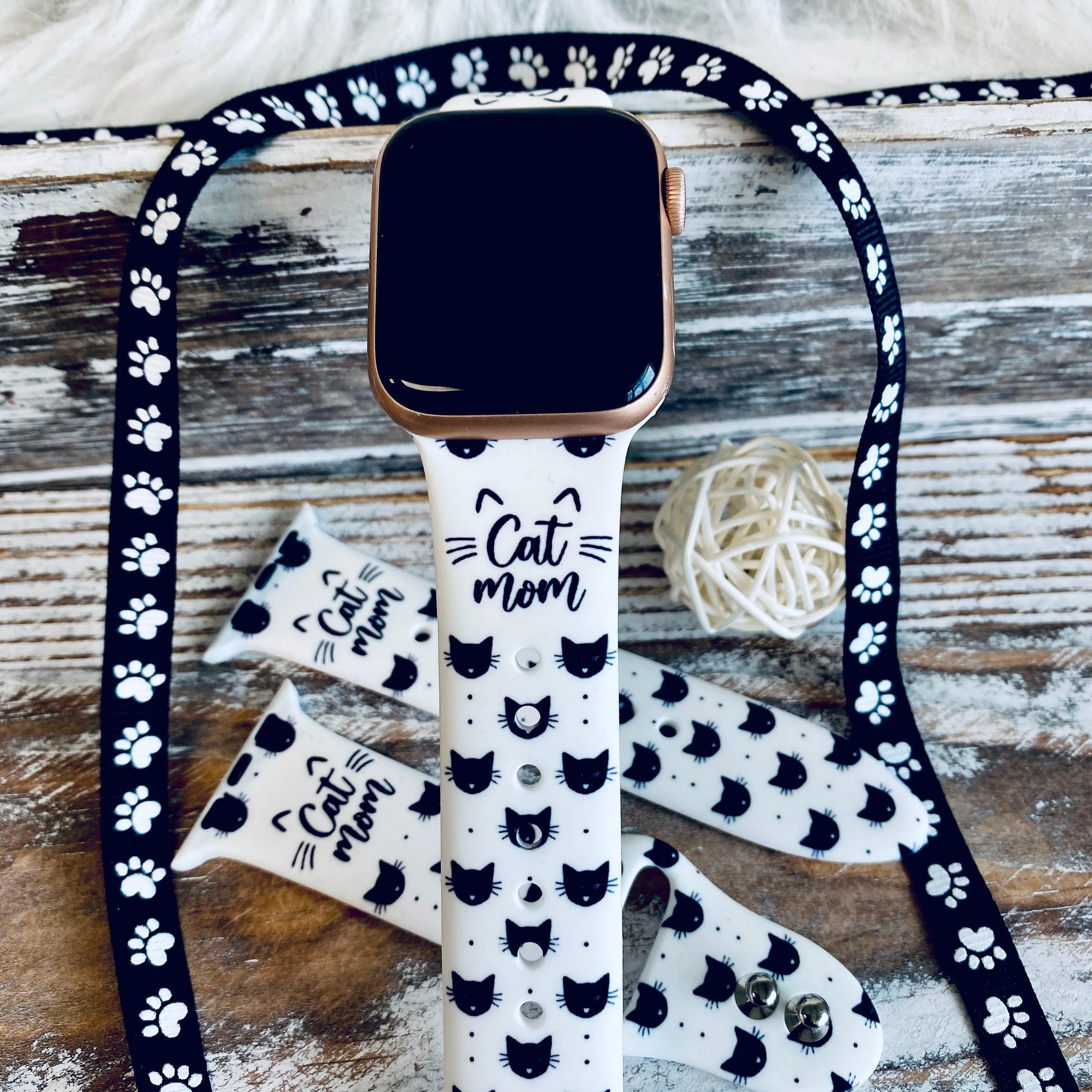 Cat Mom Print Silicone Band For Apple Watch