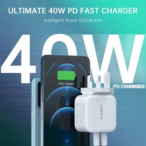 Choetech 40W Dual USB-C Port Charger - White