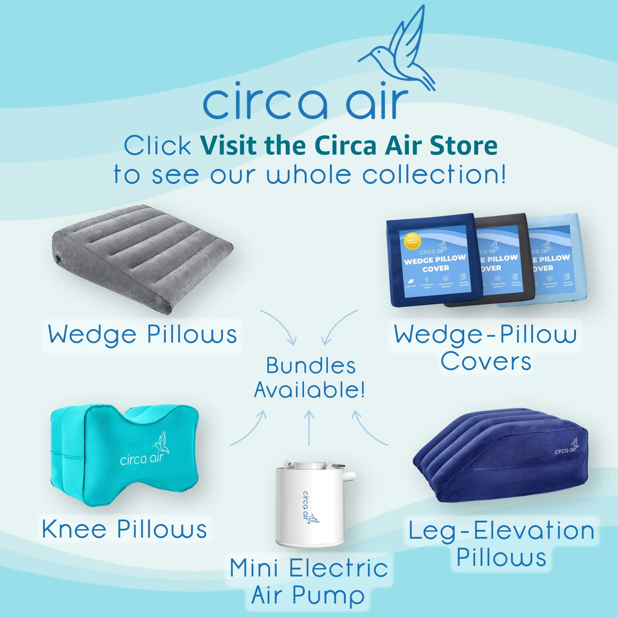 Circa Air Inflatable Wedge Pillow for Travel and Home 24x24x8 Inches