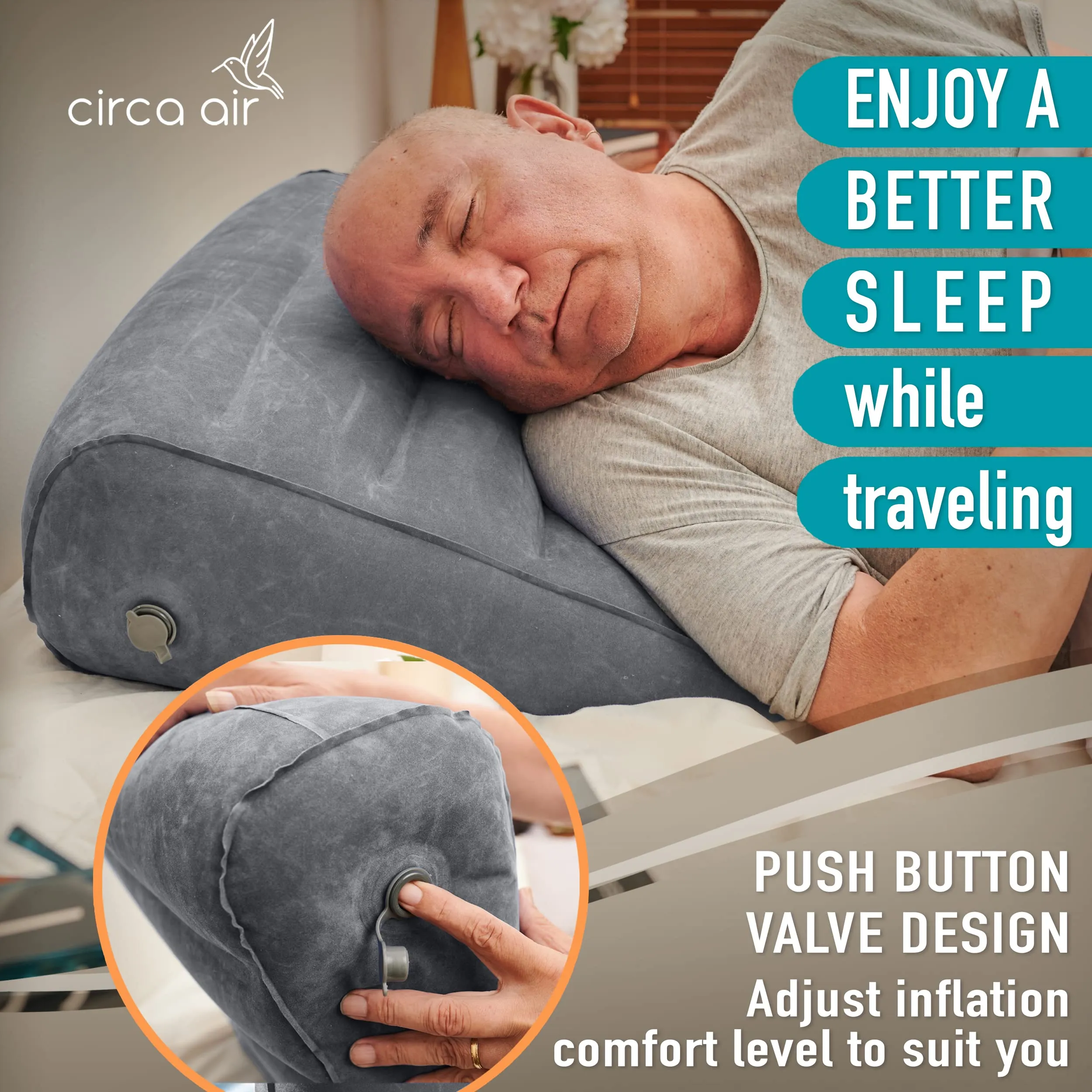 Circa Air Inflatable Wedge Pillow for Travel and Home 24x24x8 Inches