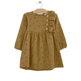 City Mouse Crinkle Cotton Button Dress - Wheat