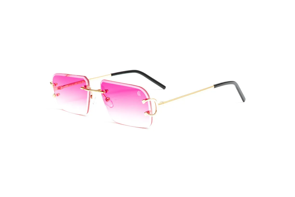 CLASSIC C 18KT Gold Rimless Sunglasses, Gradient Dark Pink Lenses