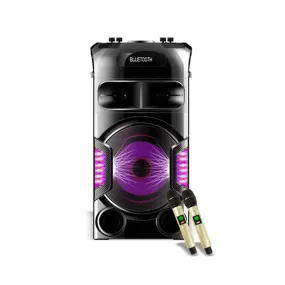 CRONY  SN-128 100W Bluetooth Trolley Speaker with 2 UHF mics Record Function LED Disco Lights Aux FM Radio USB Memory Card