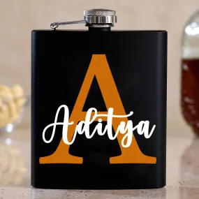 CUSTOMISED BLACK METAL & LEATHER HIP FLASK