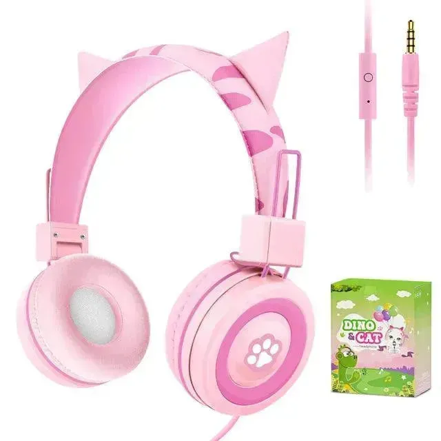 Cute Dino and Cat Wired Headphones For Kids