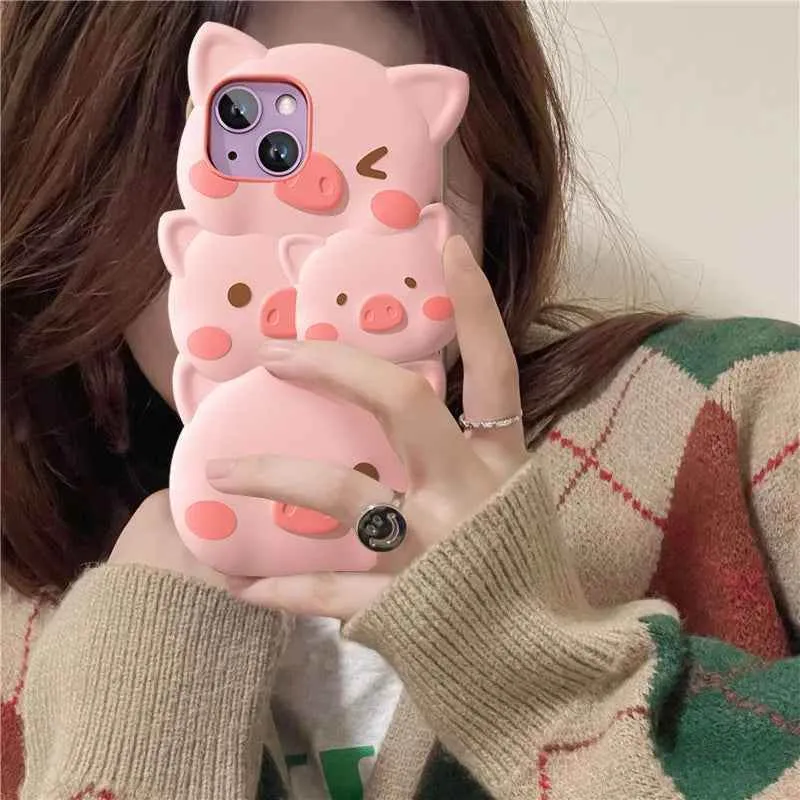 Cute Phone Cases for iPhone 14, 13, 12, and 11 Pro Max models - 3D Funny Pigs - Soft Silicone Cover - TSP251