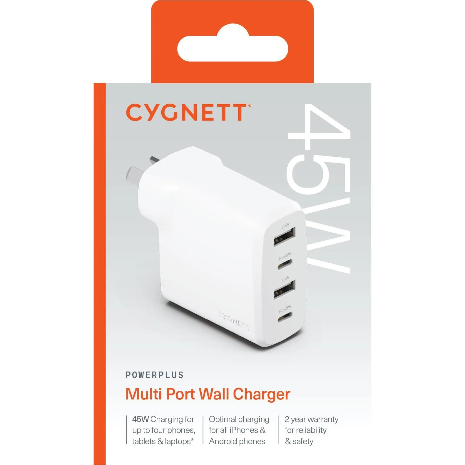 Cygnett PowerPlus 45W Multi Port Wall Charger (White)