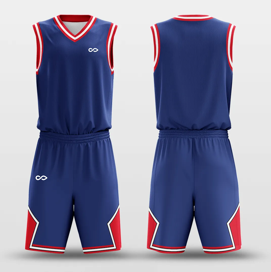 Dark Blue Red - Customized Basketball Jersey Set Design