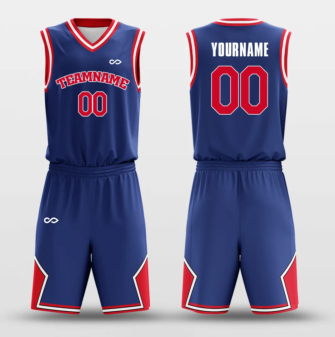 Dark Blue Red - Customized Basketball Jersey Set Design