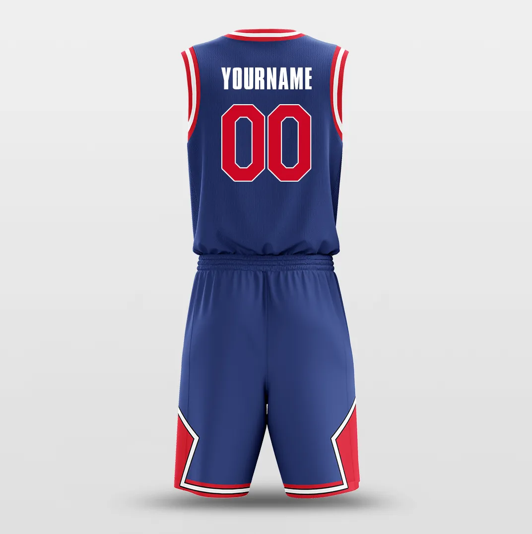 Dark Blue Red - Customized Basketball Jersey Set Design