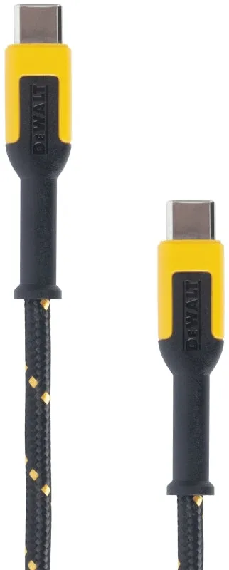 DeWALT 131 1362 DW2 Charger Cable, USB, USB-C, Kevlar Fiber Sheath, Black/Yellow Sheath, 4 ft L :EA: QUANTITY: 1