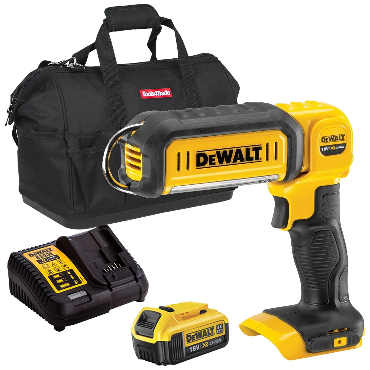 Dewalt DCL050N 18V Handheld LED Work Light Torch with 1 x 4.0Ah Battery Charger & Bag