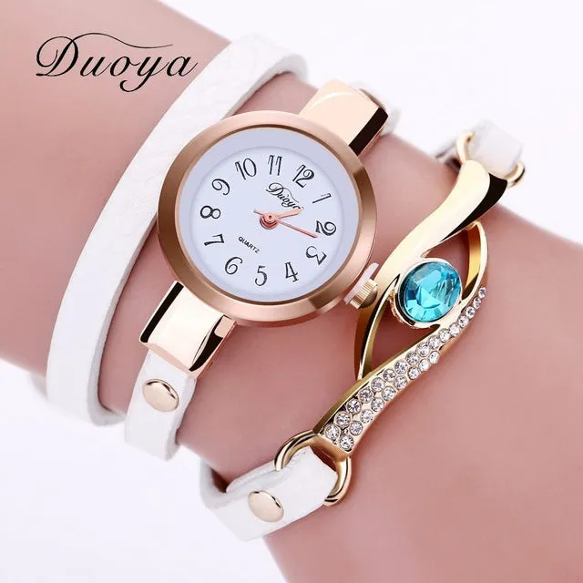 Duoya Ladies' Fashion Watches Eye Gemstone Luxury Watches Women Gold Bracelet Watch Female Quartz Wristwatches Montre Feida