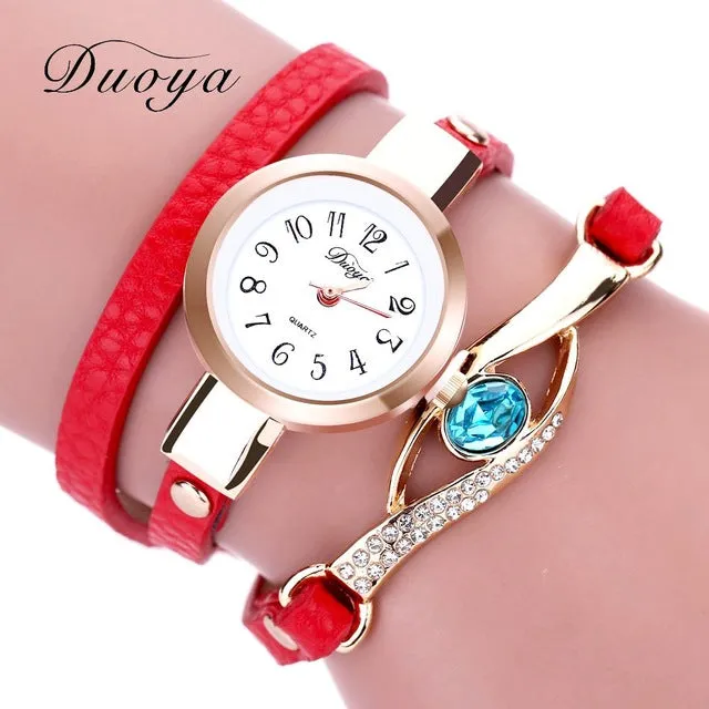 Duoya Ladies' Fashion Watches Eye Gemstone Luxury Watches Women Gold Bracelet Watch Female Quartz Wristwatches Montre Feida