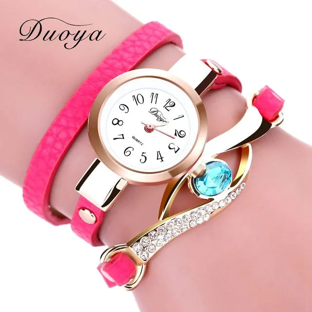 Duoya Ladies' Fashion Watches Eye Gemstone Luxury Watches Women Gold Bracelet Watch Female Quartz Wristwatches Montre Feida