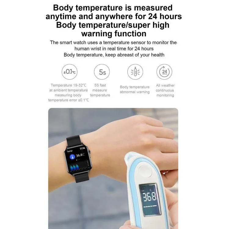 E86 Waterproof Smart Watch with 1.7-inch TFT Color Screen, Blood Oxygen & Body Temperature Monitoring, AI Medical Diagnosis, TPU Strap