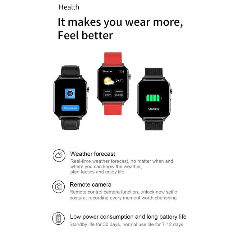 E86 Waterproof Smart Watch with 1.7-inch TFT Color Screen, Blood Oxygen & Body Temperature Monitoring, AI Medical Diagnosis, TPU Strap