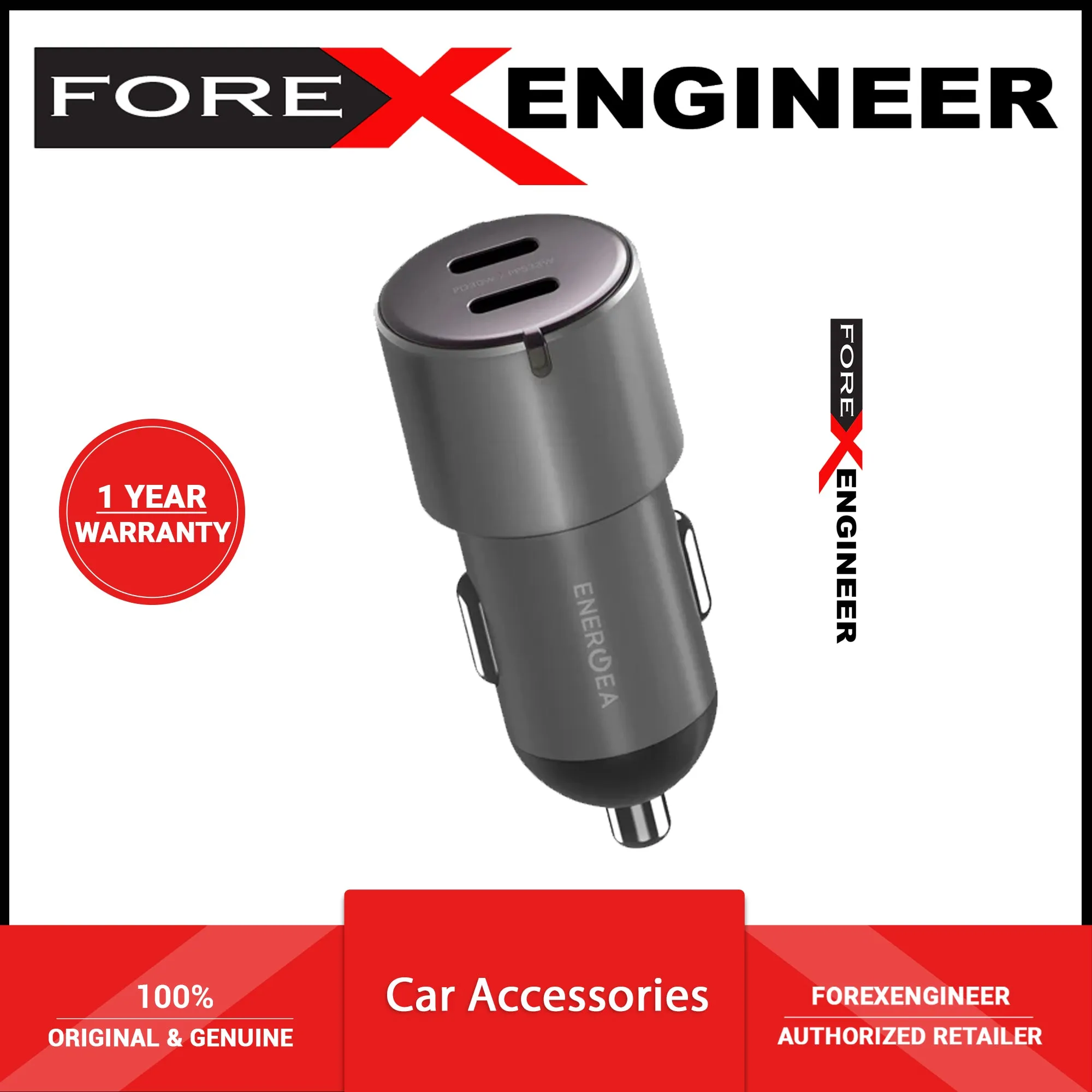 ENERGEA AluDrive D60 Car Charger 66W Max ( 30W PD ) Duo USB-C Port ( Barcode: 6957879424755 )