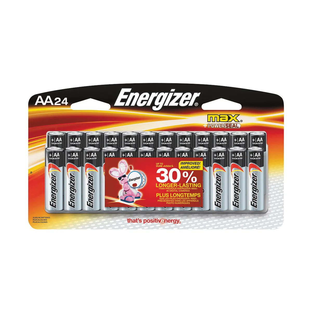 Energizer E91 E91BP-24 Battery, 1.5 V Battery, 2779 mAh, AA Battery, Alkaline, Manganese Dioxide, Zinc, Black