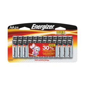 Energizer E91 E91BP-24 Battery, 1.5 V Battery, 2779 mAh, AA Battery, Alkaline, Manganese Dioxide, Zinc, Black