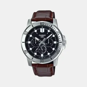 Enticer Men's Black Dial Chronograph Leather Watch A1751 - MTP-VD300L-1EUDF