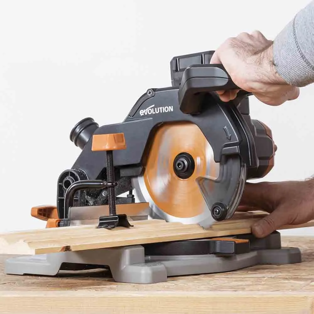 Evolution Cordless R185CMS-Li 185mm Compound Mitre Saw 18v Li-Ion EXT Inc Multi-Material Blade