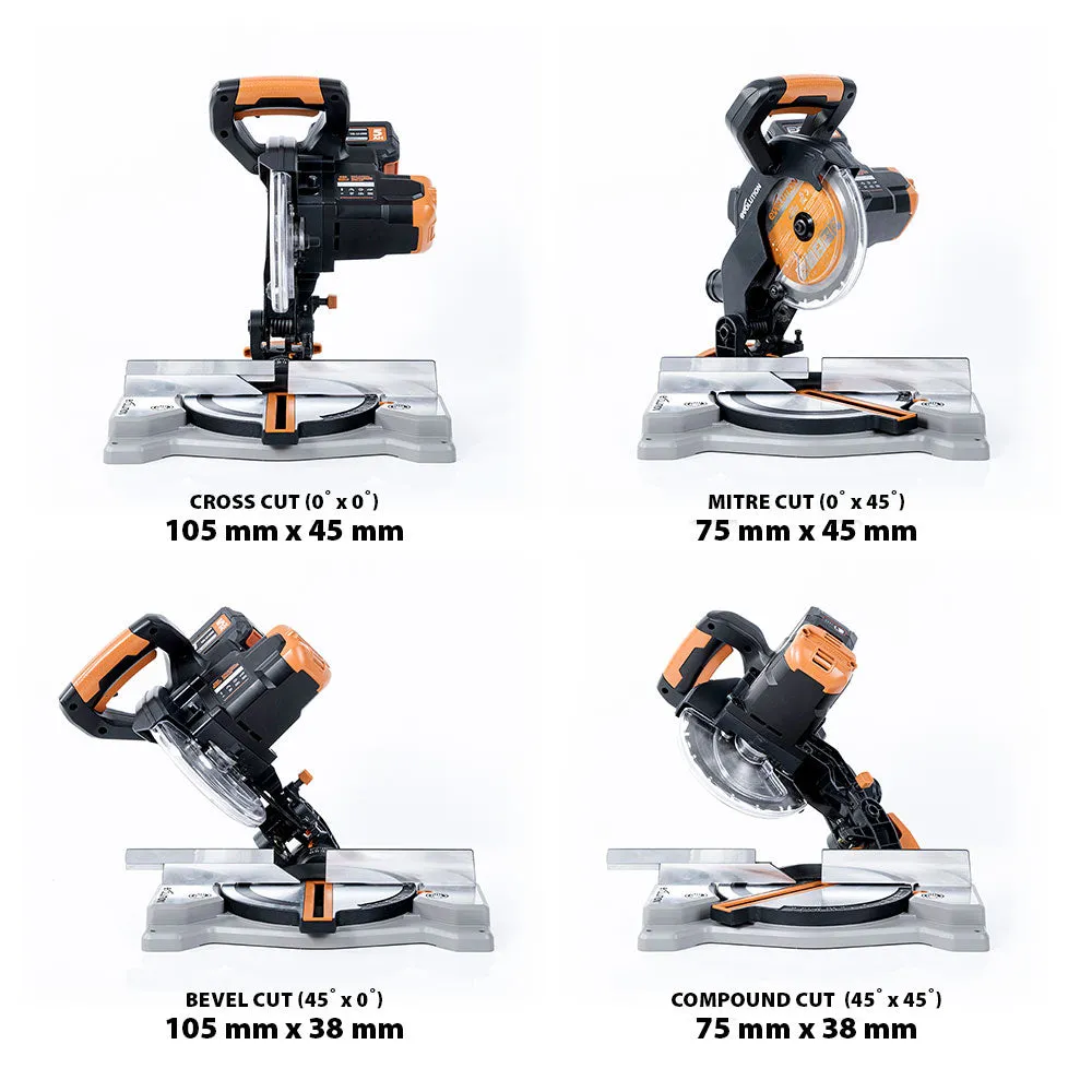 Evolution Cordless R185CMS-Li 185mm Compound Mitre Saw 18v Li-Ion EXT Inc Multi-Material Blade