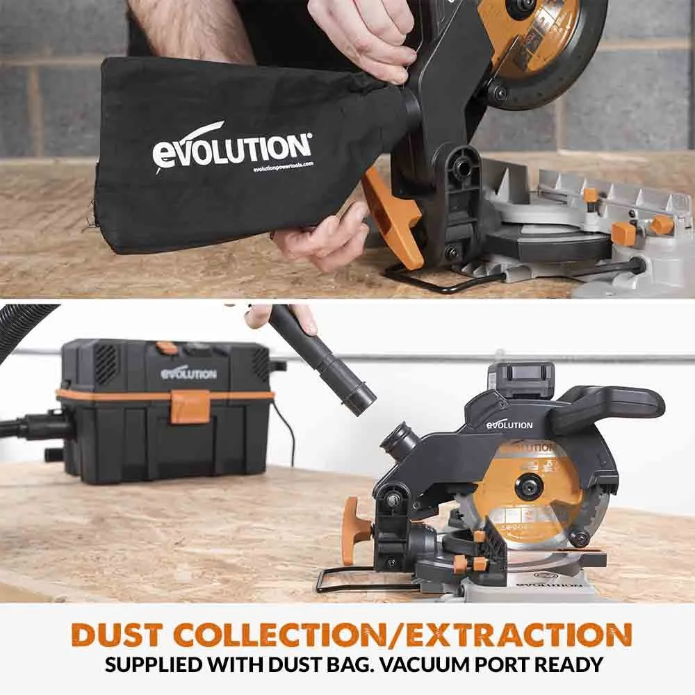 Evolution Cordless R185CMS-Li 185mm Compound Mitre Saw 18v Li-Ion EXT Inc Multi-Material Blade