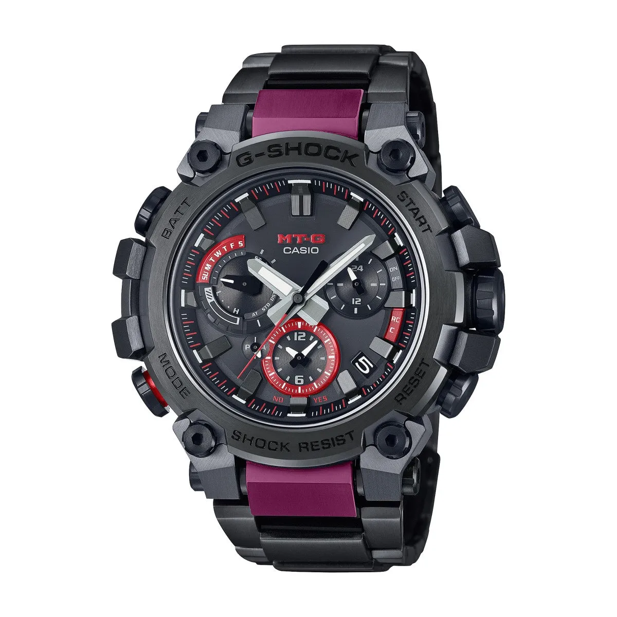 G-Shock Connected 50MM Solar Powered Watch in Black/Bordeaux Steel.MTGB3000BD1A. Comes with Free G-Shock Organizer Bag.